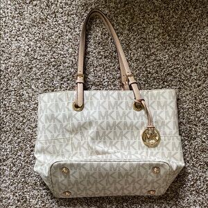 Michael Kors Cream Monogram Tote with Gold Hardware